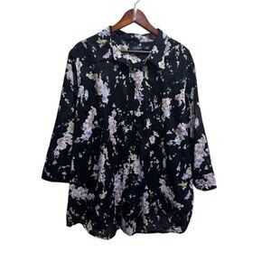 Lauren Ralph Lauren Black Floral Sheer Button Down Shirt Size 3x